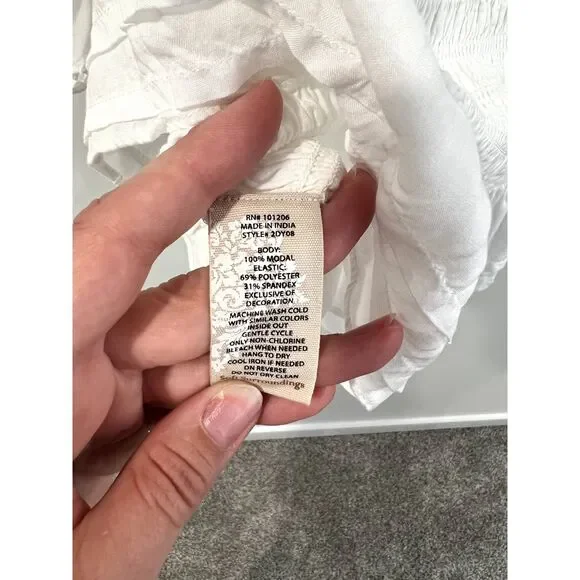 Soft Surroundings Smocked Flutter Sleeve Blouse Ruffle Lace - Picture 10 of 10